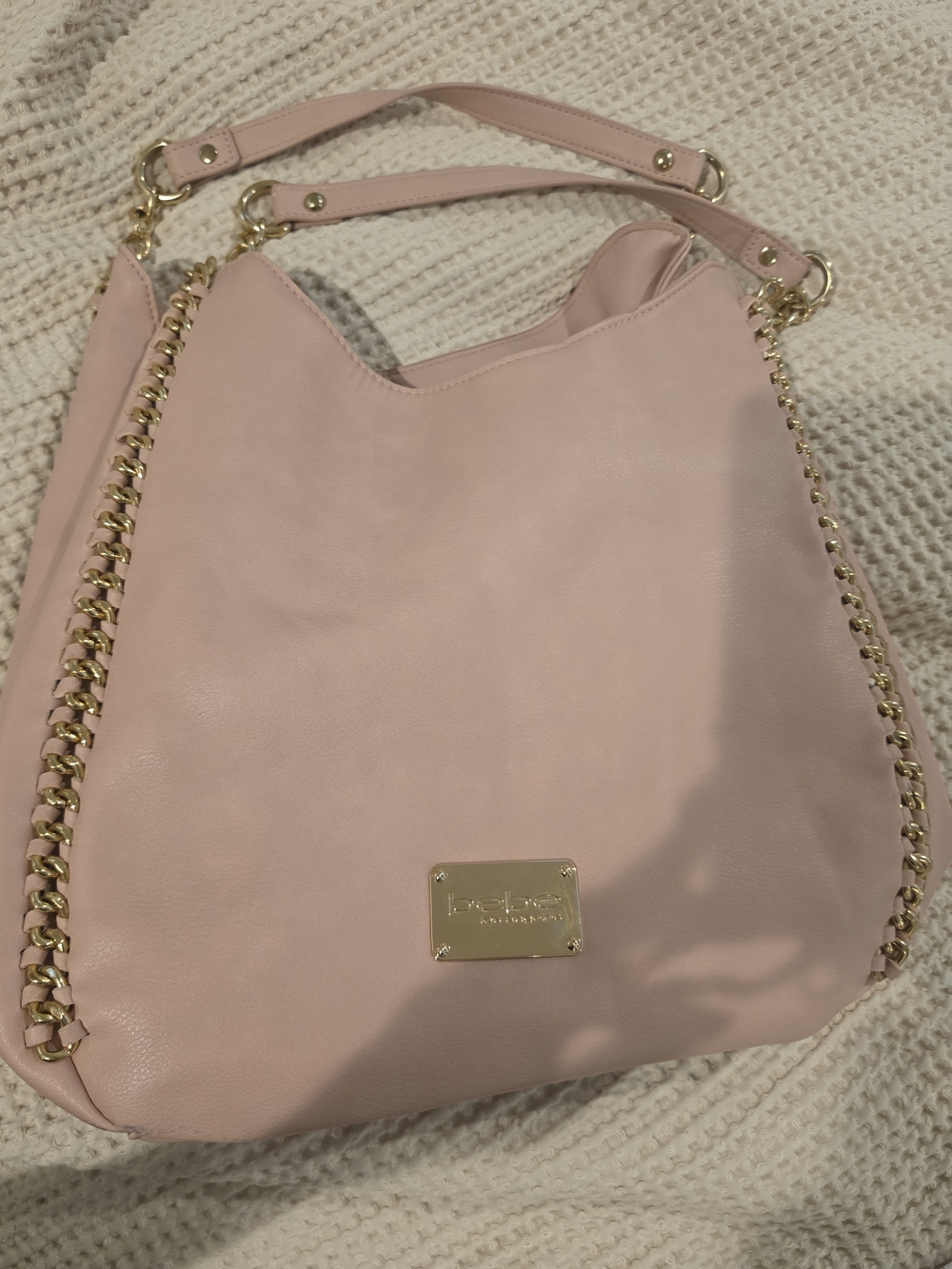 BEBE Blush Pink Chain-Trim Shoulder Bag